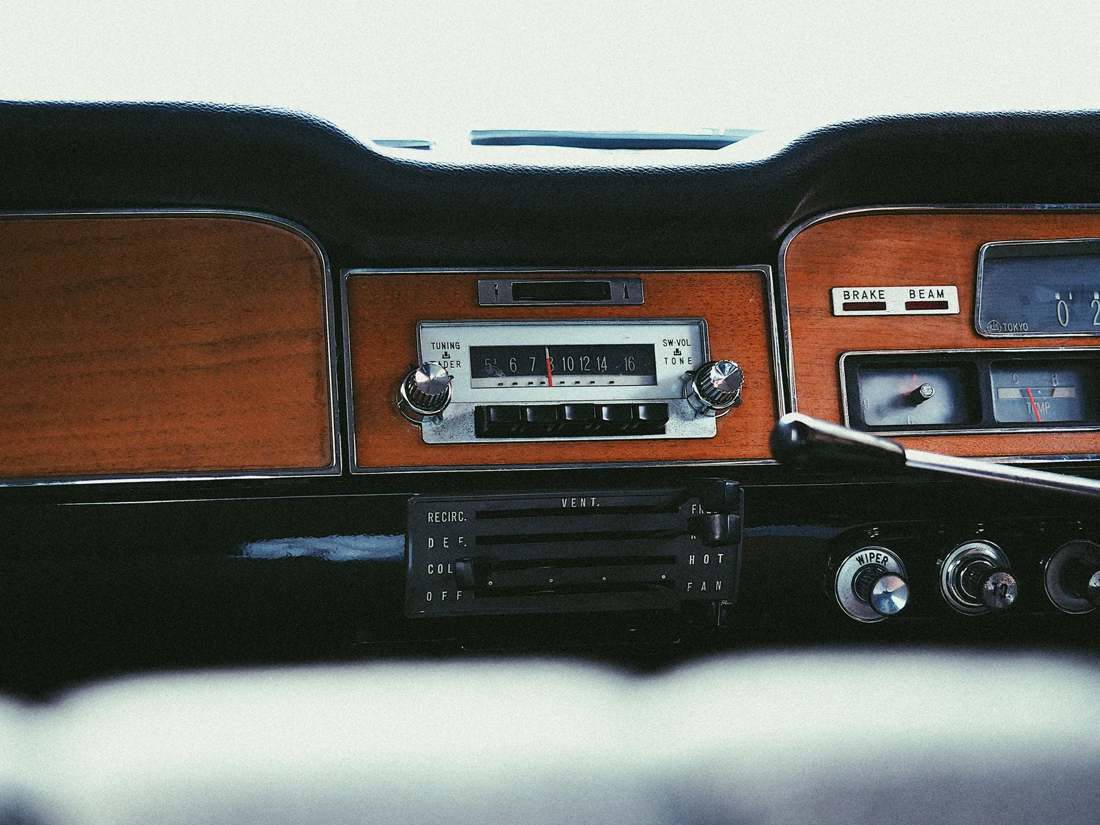 Walnut panel and radio